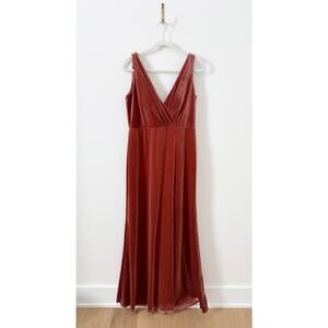 Jenny Yoo Collection Rust Orange V Neck Velvet Bridesmaid Dress US 14